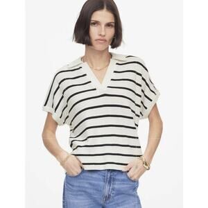 Madewell Maumau V-Neck Polo Top WMNS SZ M White Black Striped NR366 Pullover SS